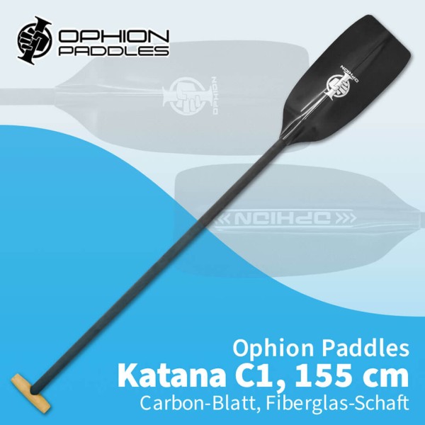 Ophion Katana C1 Kanu-Paddel, Carbon-Blatt, Fiberglas-Schaft, einteilig, 155 cm, schwarz